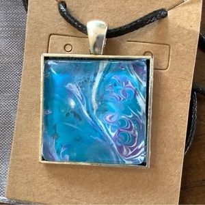 Handmade Acrylic Pour Necklace-Blue